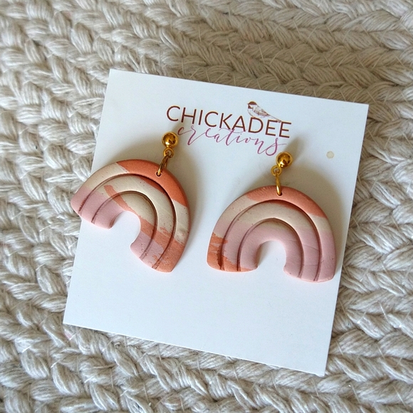 Chickadee Creations Jewelry - NWT Chickadee Creations Clay Neutral Boho Rainbow Earrings